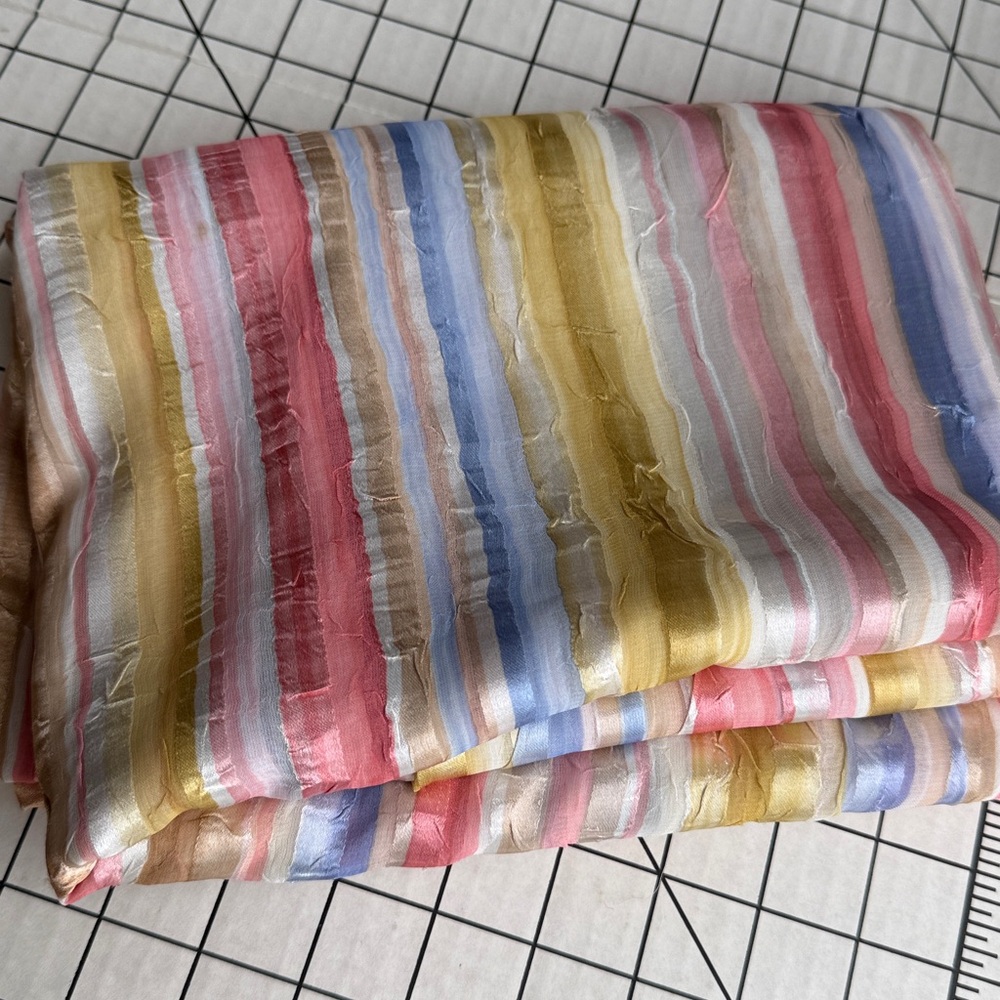Vintage Crinkle Stripe Fabric – 3 Yards x 54” – Pastel Sheer Plissé – Silk Look